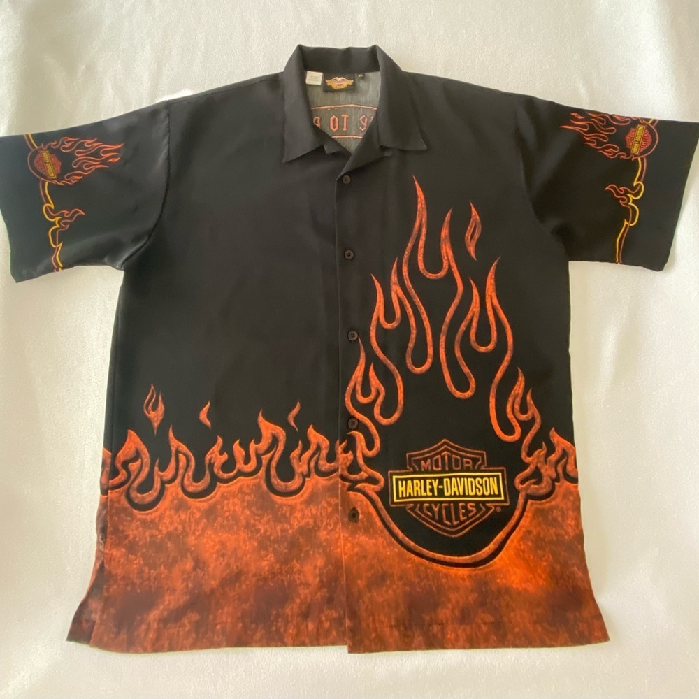 Harley-Davidson Shirt Men's XL Live to Ride & Ride To Live Flame Short Sleeve - Picture 2 of 9